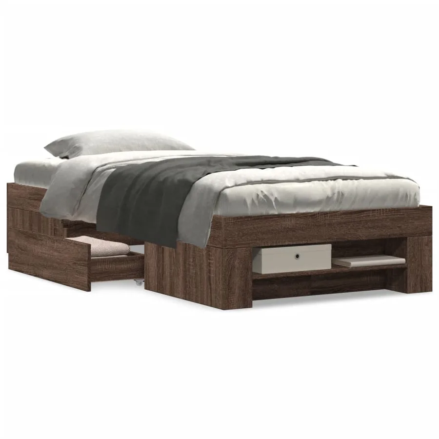 Cadre de lit sans matelas chêne marron 90x200cm bois ingénierie - 4