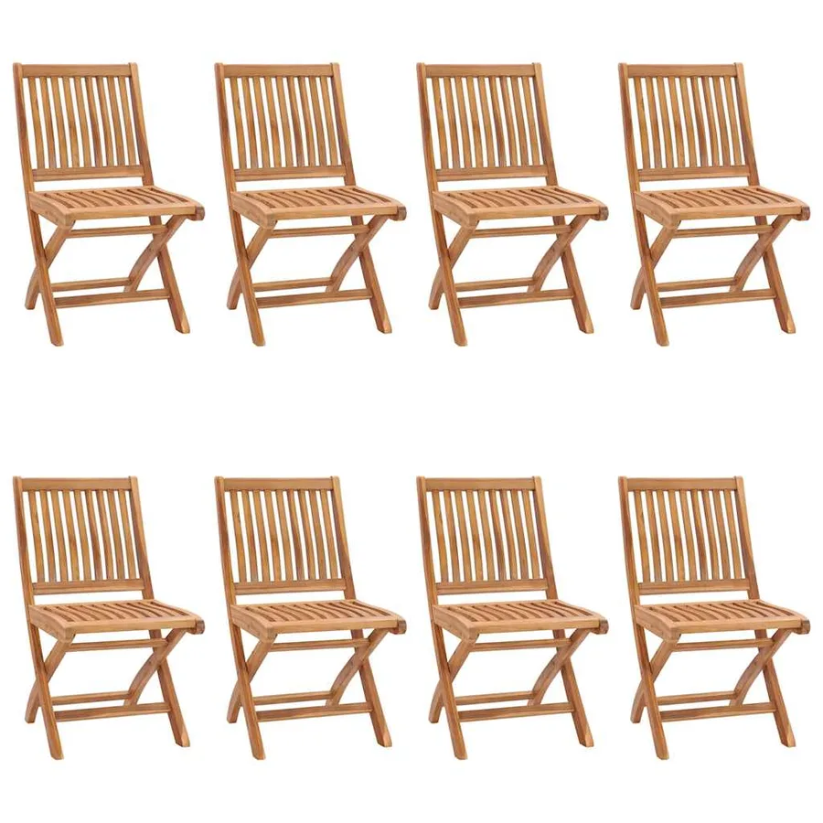 Chaises pliables de jardin avec coussins lot de 8 Teck solide - 2