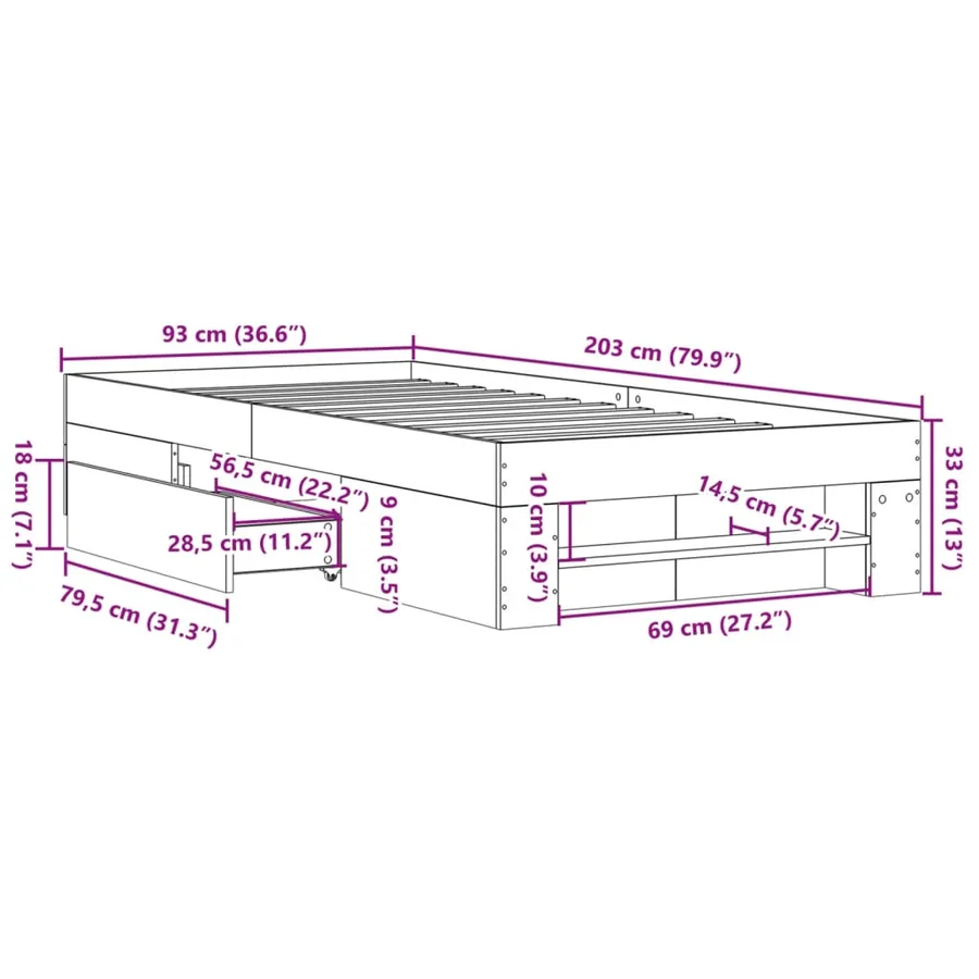 Cadre de lit sans matelas noir 90x200 cm bois d'ingénierie - 11
