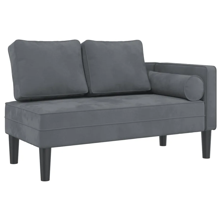 Chaise longue avec coussins gris foncé velours - 2