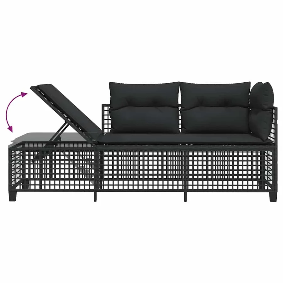 Salon de jardin d'angle 3 pcs avec coussins noir résine tressée - 10