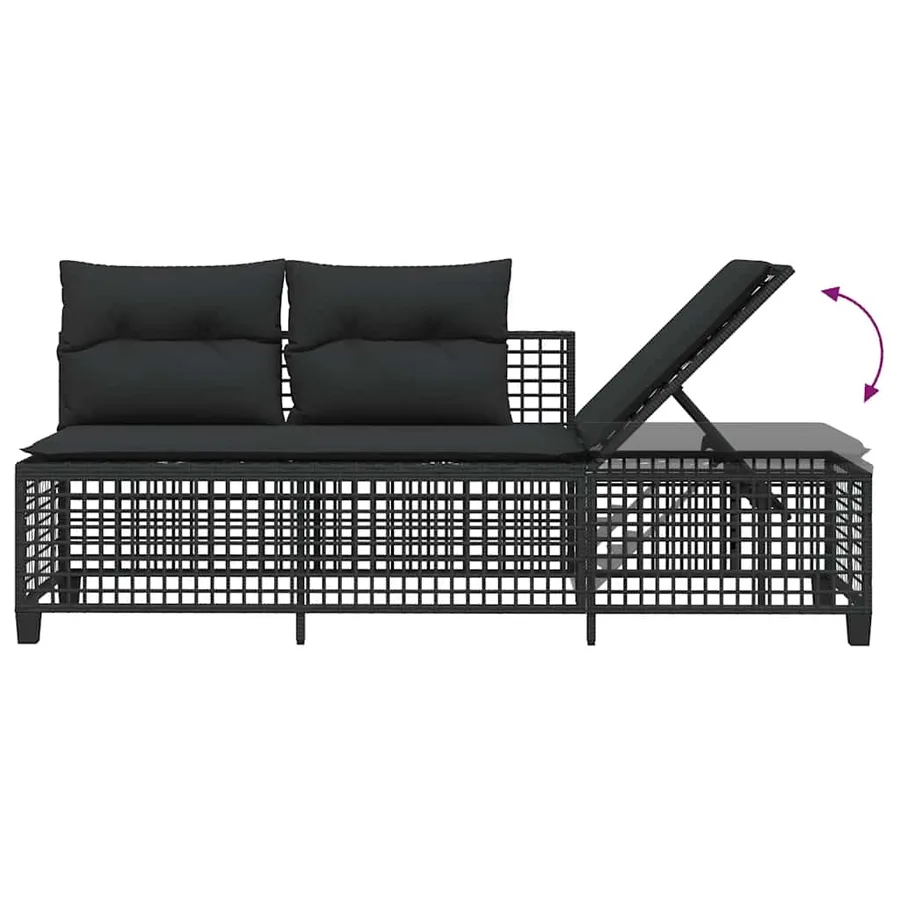 Salon de jardin d'angle 3 pcs avec coussins noir résine tressée - 11