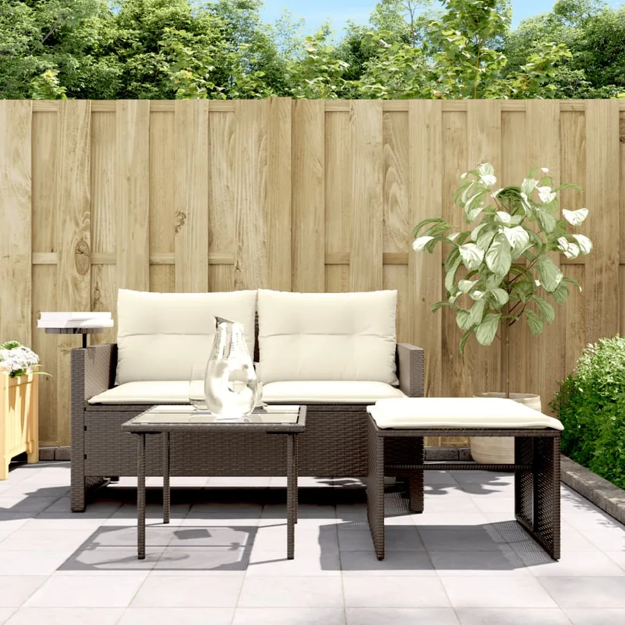 Salon de jardin avec coussins 3 pcs marron résine tressée - 3