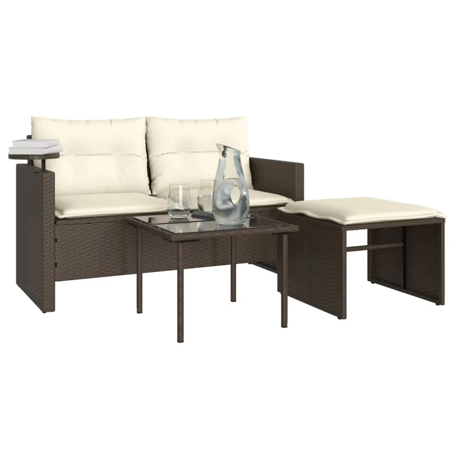 Salon de jardin avec coussins 3 pcs marron résine tressée - 4