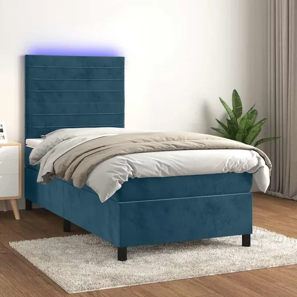 Sommier à lattes de lit matelas LED Bleu foncé 80x200cm Velours
