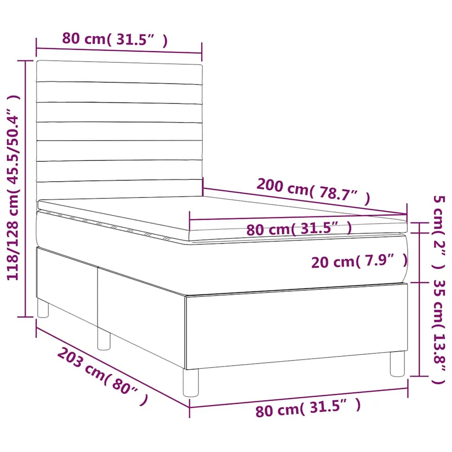 Sommier à lattes de lit matelas LED Bleu foncé 80x200cm Velours - 9