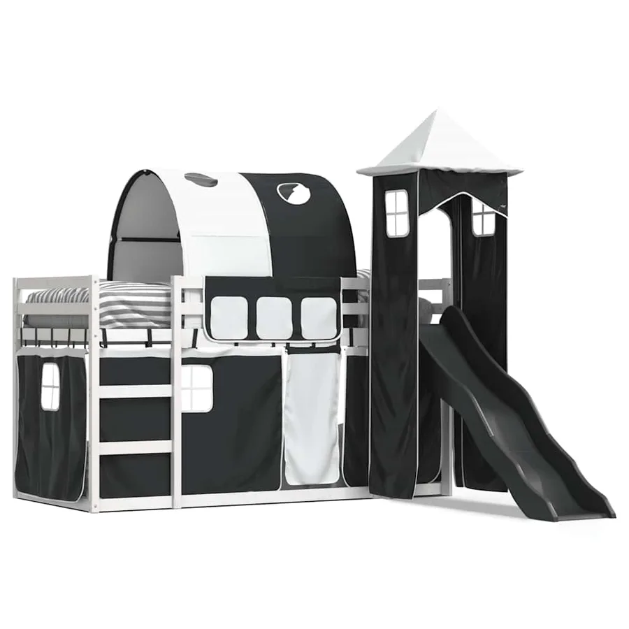 Lit superposé sans matelas avec toboggan blanc noir 80x200 cm - 2