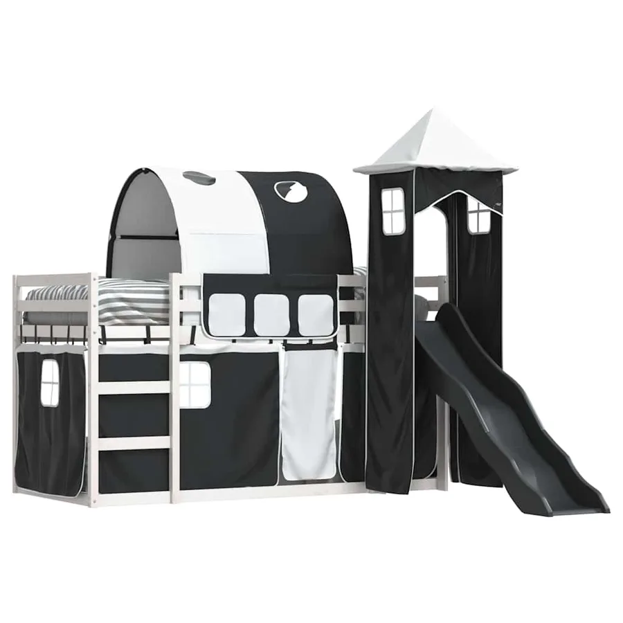 Lit superposé sans matelas avec toboggan blanc noir 80x200 cm - 4