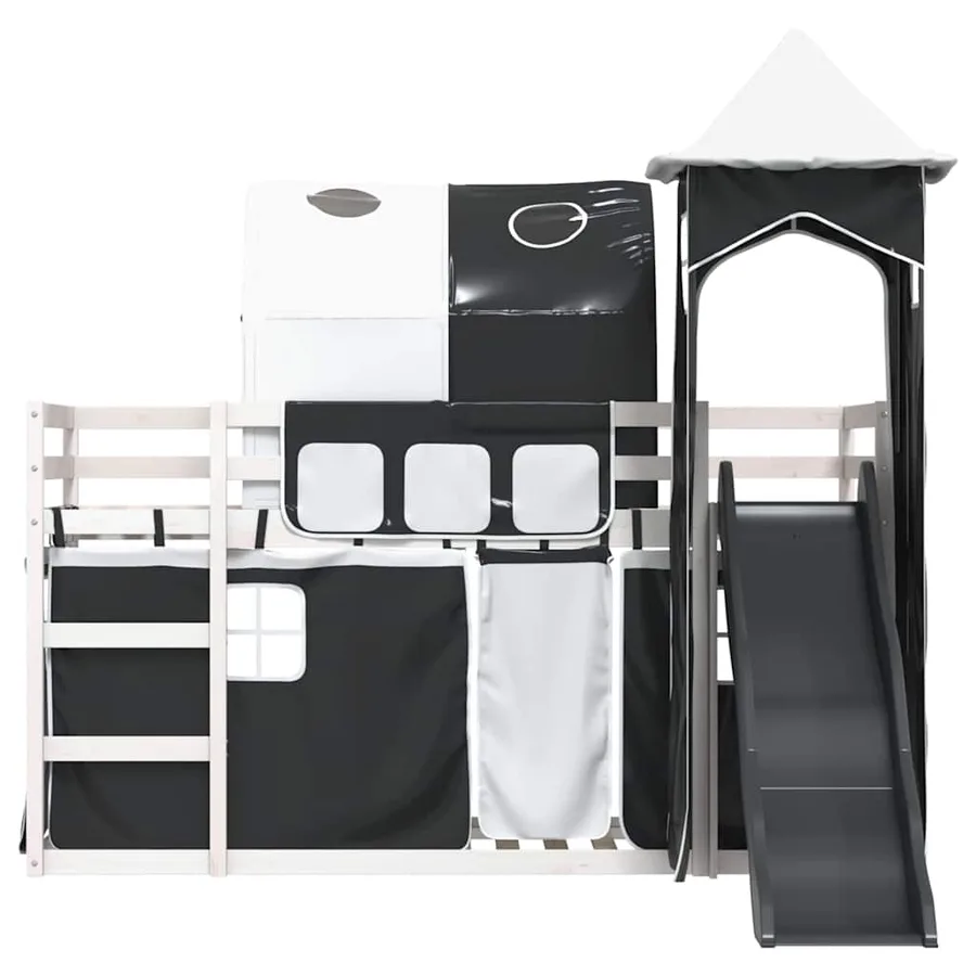 Lit superposé sans matelas avec toboggan blanc noir 80x200 cm - 7