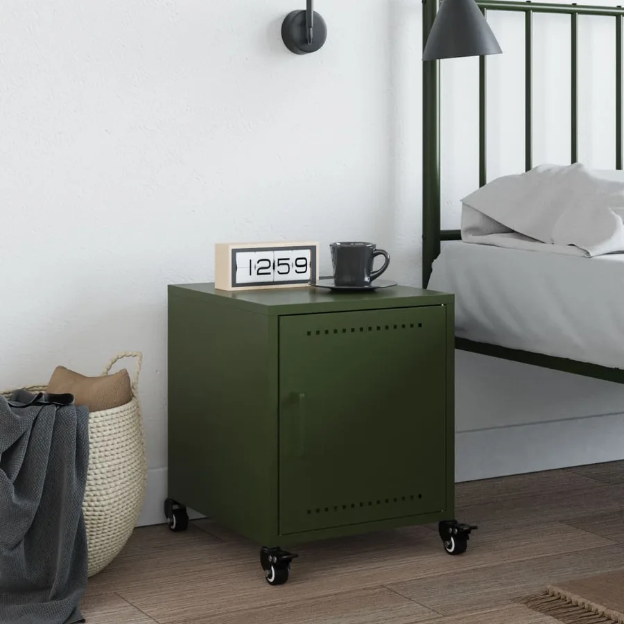 Table de chevet vert olive 36x39x43,5 cm acier - 3