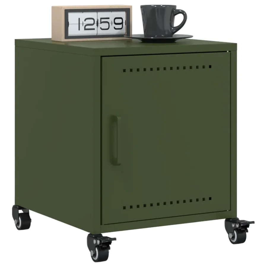 Table de chevet vert olive 36x39x43,5 cm acier - 4