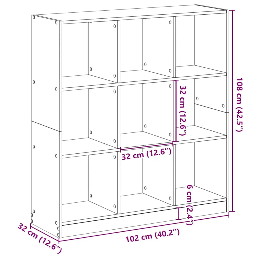 Bibliothèque gris béton 102x32x108 cm bois d'ingénierie - 9