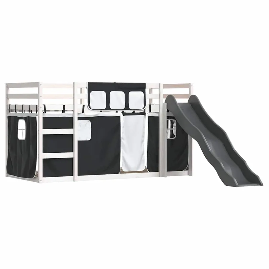Lit superposé sans matelas avec toboggan blanc noir 90x200 cm - 3