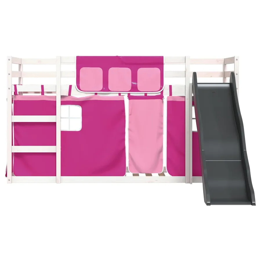 Lit superposé sans matelas avec toboggan et rideaux 90x200 cm - 6