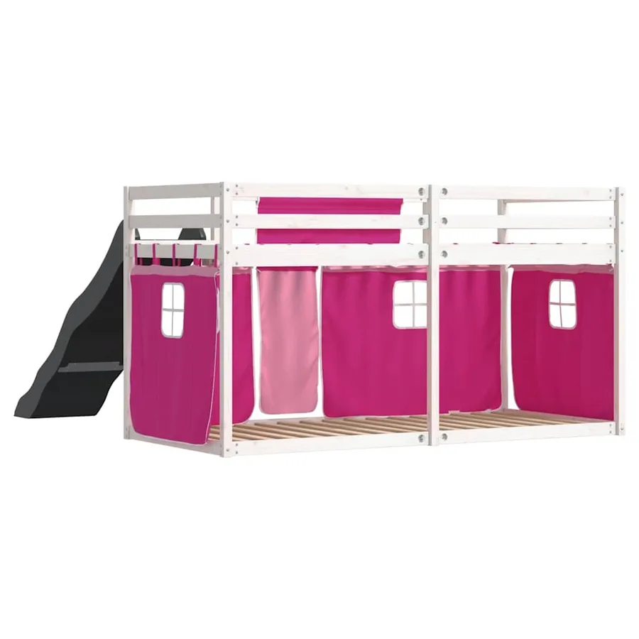 Lit superposé sans matelas avec toboggan et rideaux 90x200 cm - 9