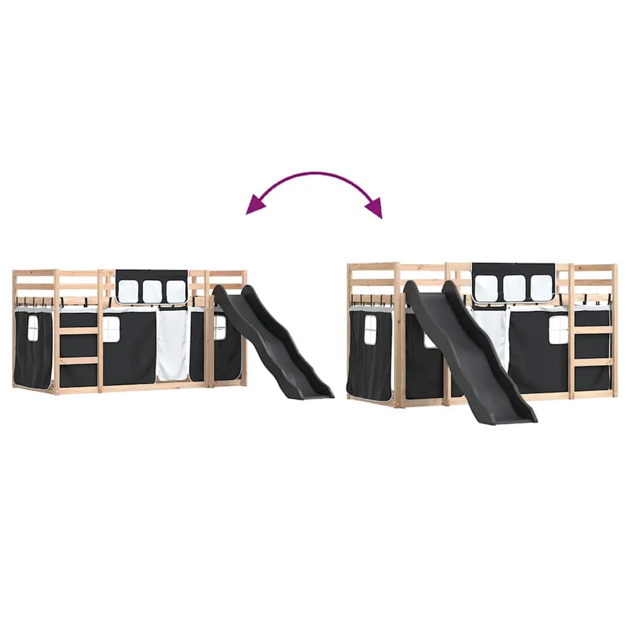 Lit superposé sans matelas avec toboggan blanc noir 90x190 cm - 11