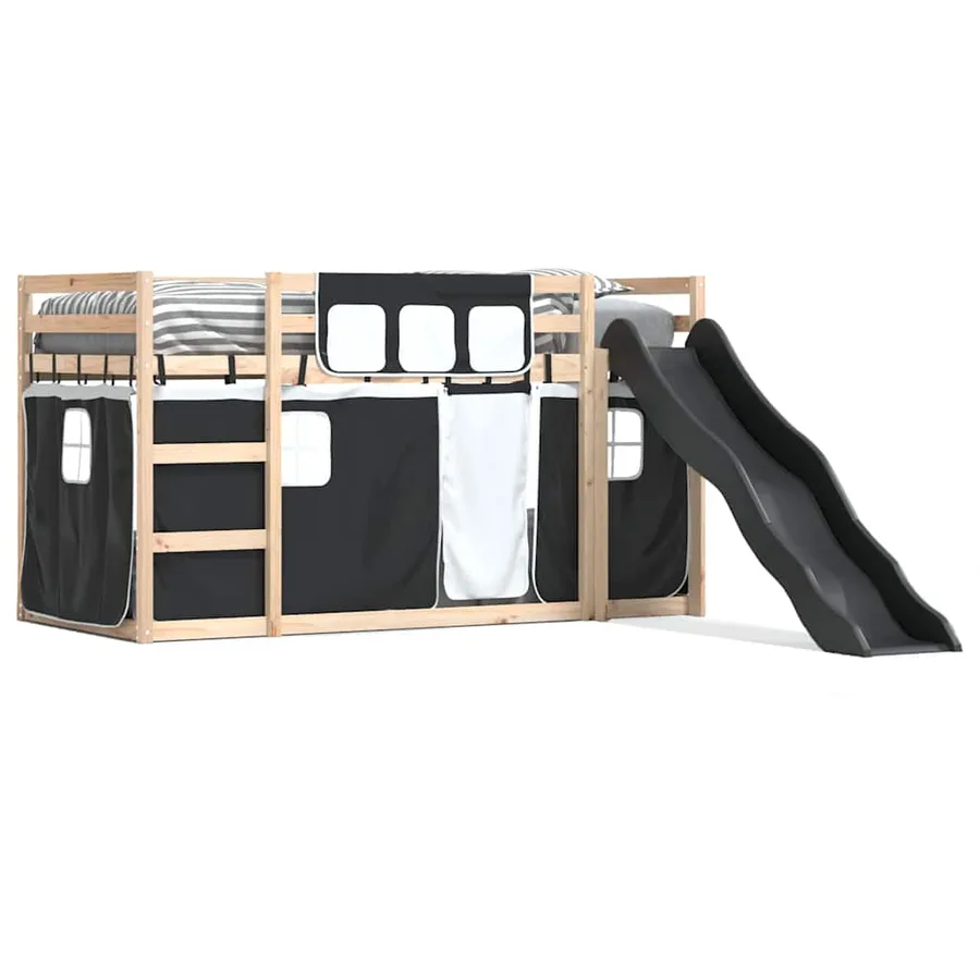 Lit superposé sans matelas avec toboggan blanc noir 90x190 cm - 2