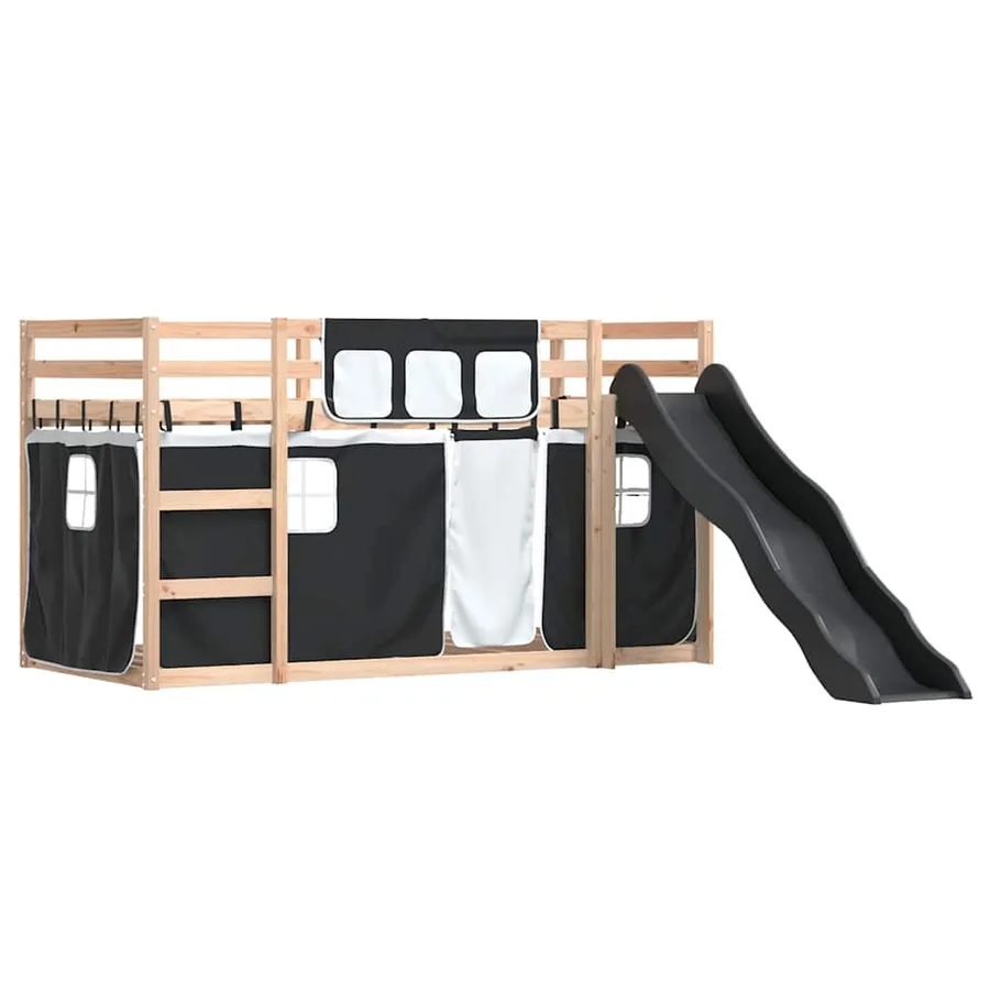 Lit superposé sans matelas avec toboggan blanc noir 90x190 cm - 3