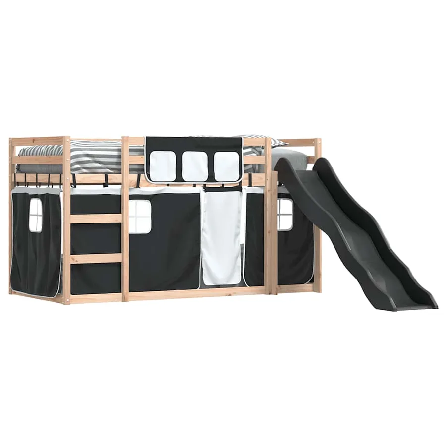 Lit superposé sans matelas avec toboggan blanc noir 90x190 cm - 4