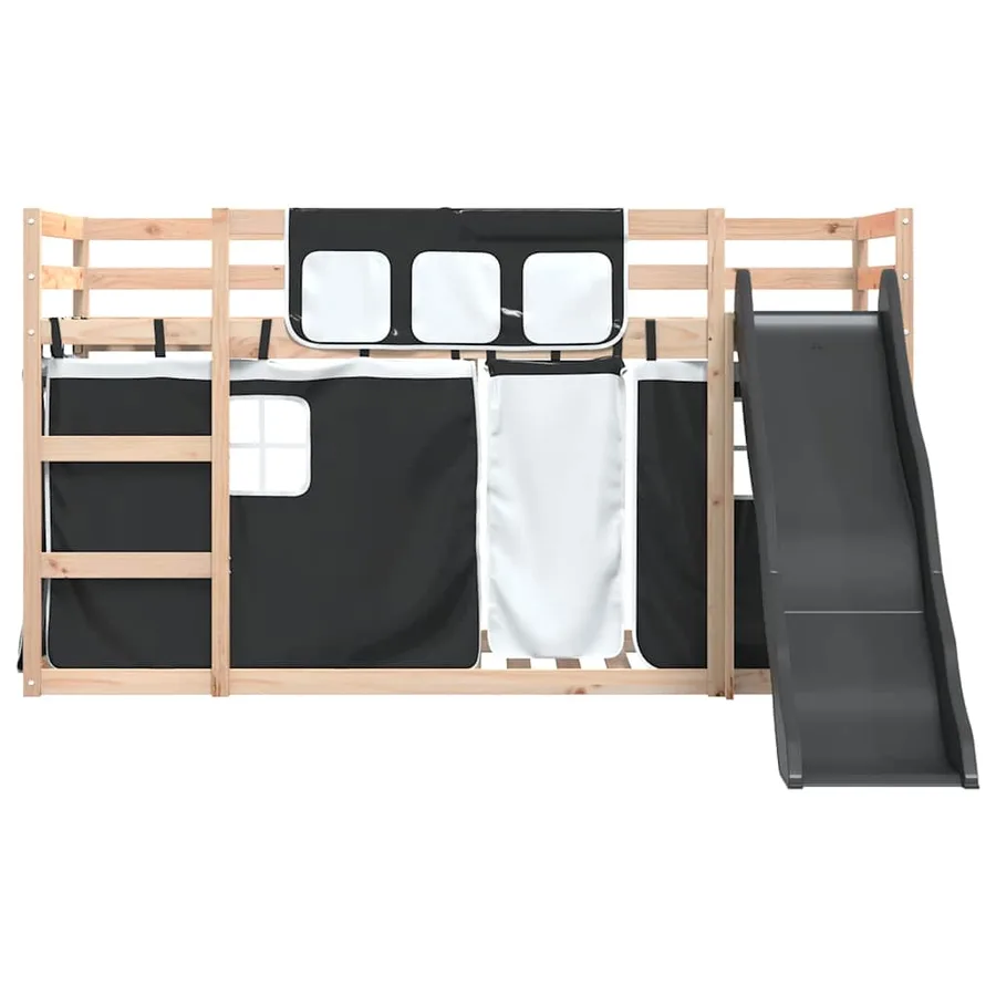 Lit superposé sans matelas avec toboggan blanc noir 90x190 cm - 7
