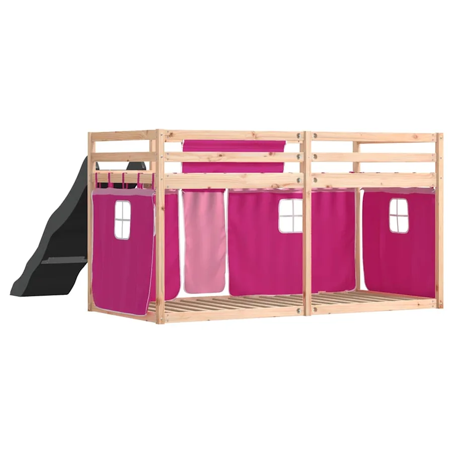 Lit superposé sans matelas avec toboggan et rideaux 90x190 cm - 10