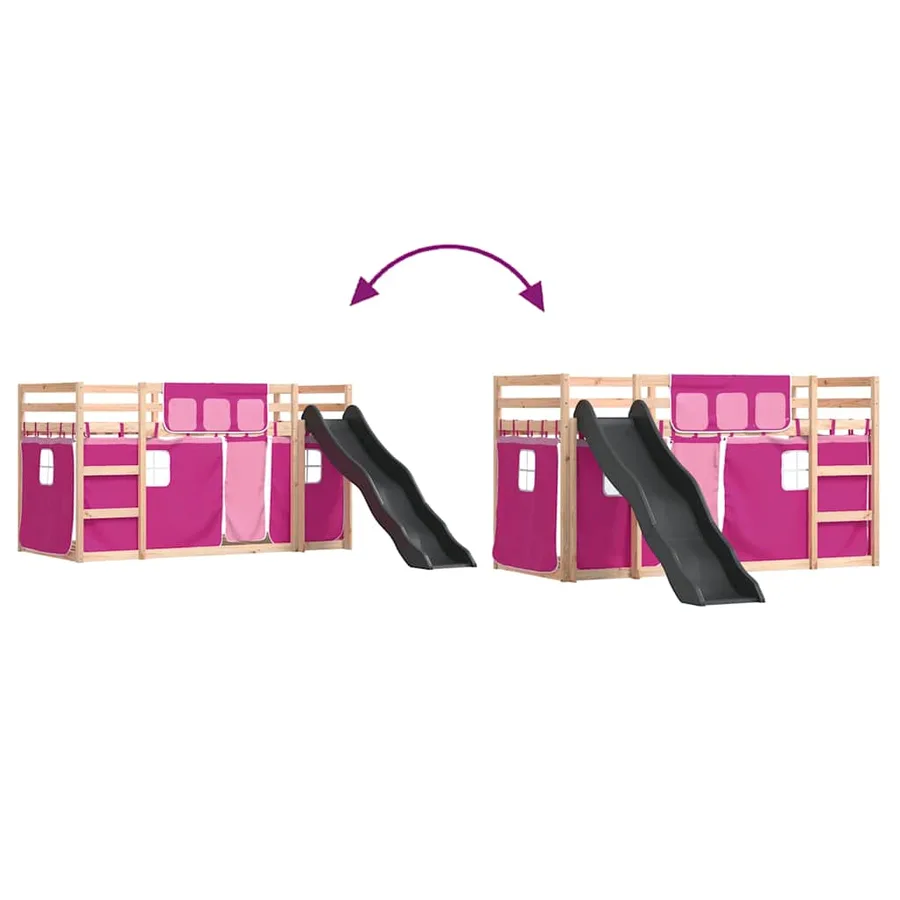 Lit superposé sans matelas avec toboggan et rideaux 90x190 cm - 11