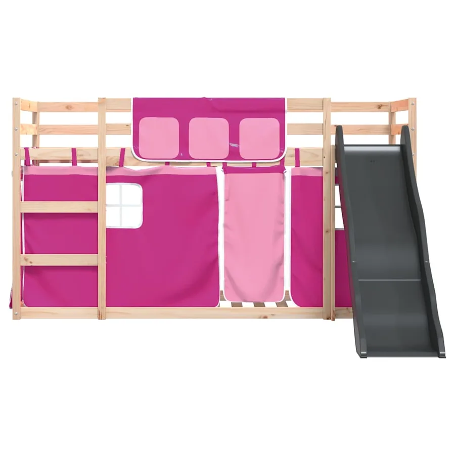 Lit superposé sans matelas avec toboggan et rideaux 90x190 cm - 7