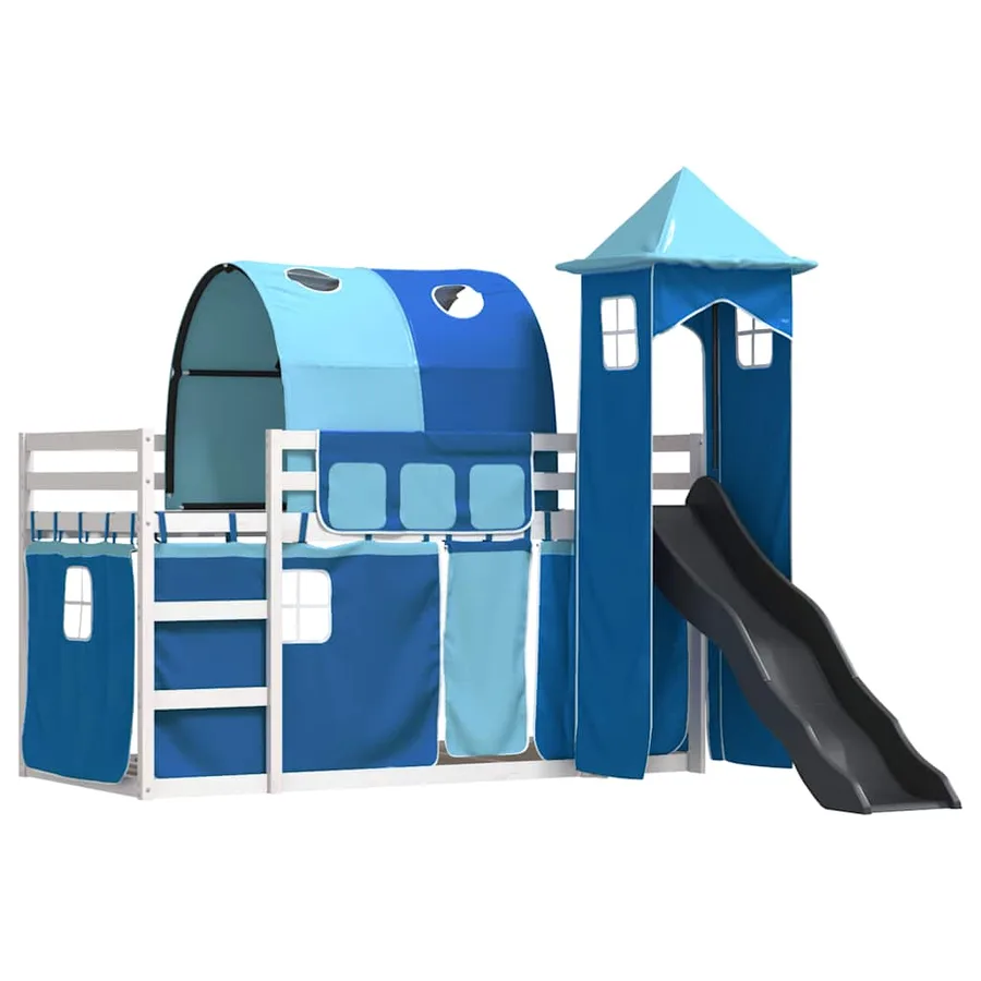 Lit superposé sans matelas avec toboggan et rideaux 90x200 cm - 3