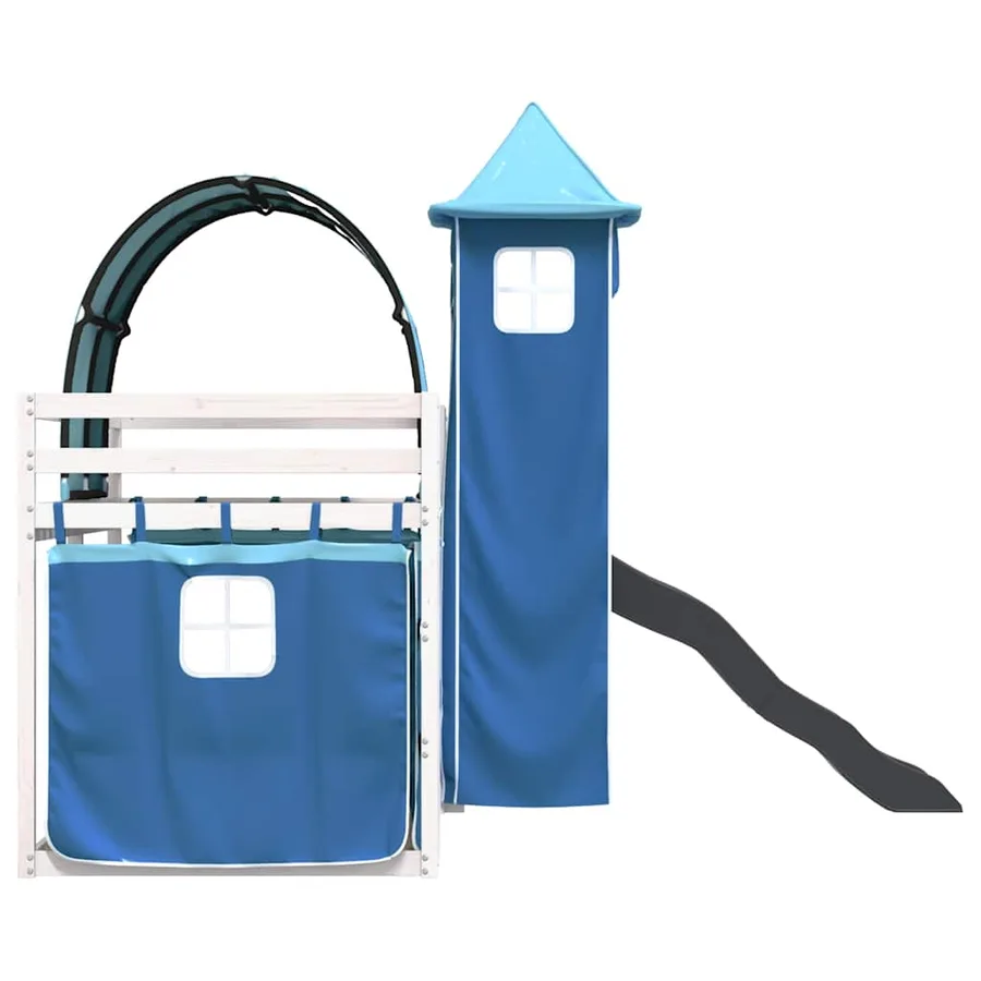 Lit superposé sans matelas avec toboggan et rideaux 90x200 cm - 9