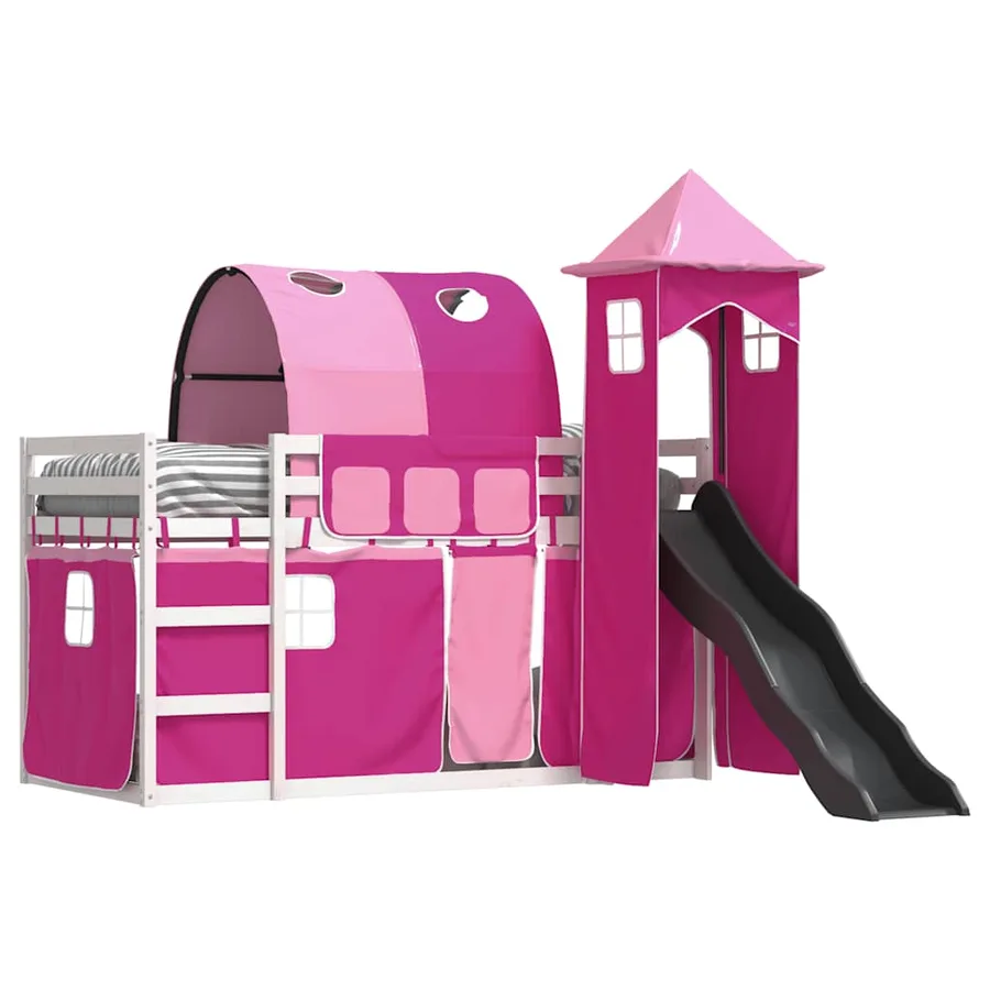Lit superposé sans matelas avec toboggan et rideaux 90x190 cm - 4