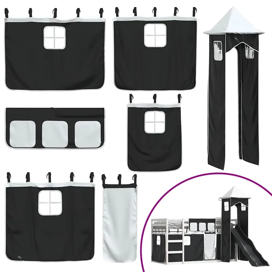 Lit superposé sans matelas avec toboggan blanc noir 90x190 cm - 5