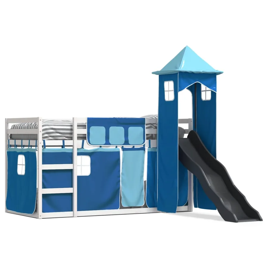 Lit superposé sans matelas avec toboggan et rideaux 90x200 cm - 2