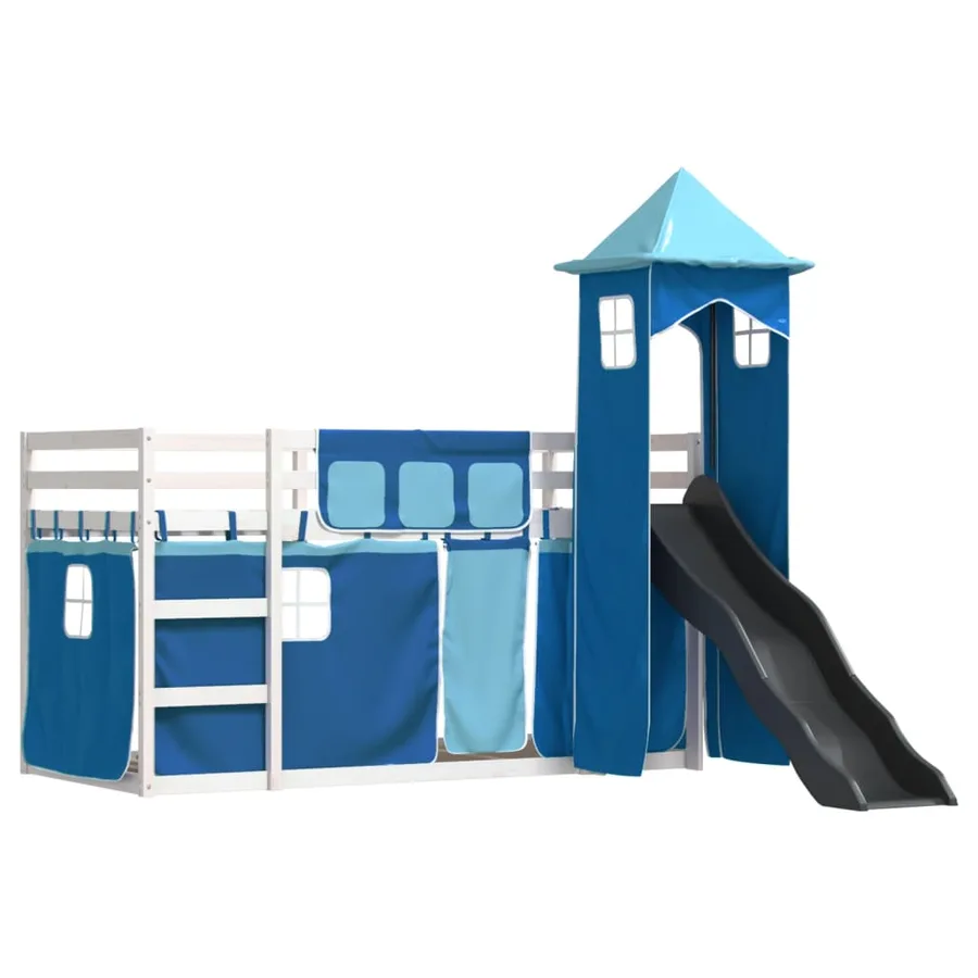 Lit superposé sans matelas avec toboggan et rideaux 90x200 cm - 3