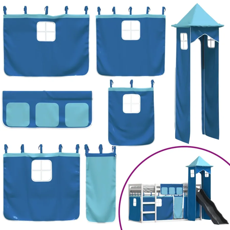 Lit superposé sans matelas avec toboggan et rideaux 90x200 cm - 5