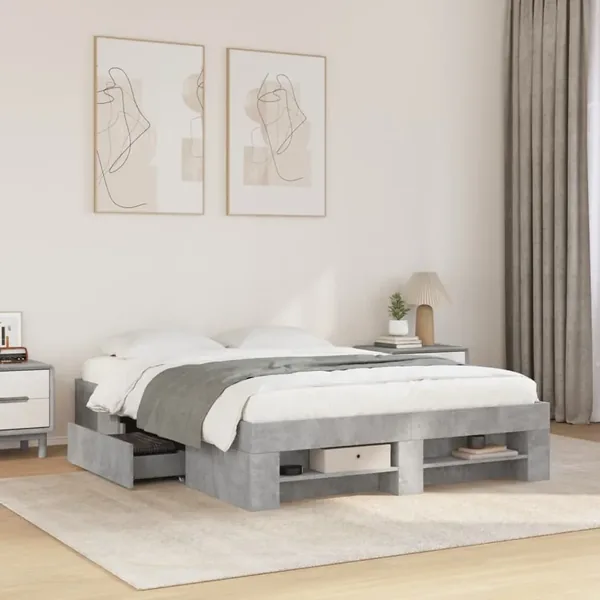 Cadre de lit sans matelas gris béton 120x190 cm bois ingénierie