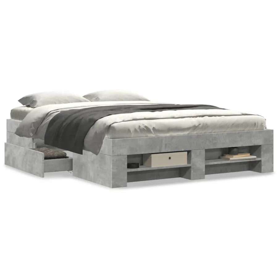 Cadre de lit sans matelas gris béton 120x190 cm bois ingénierie - 4