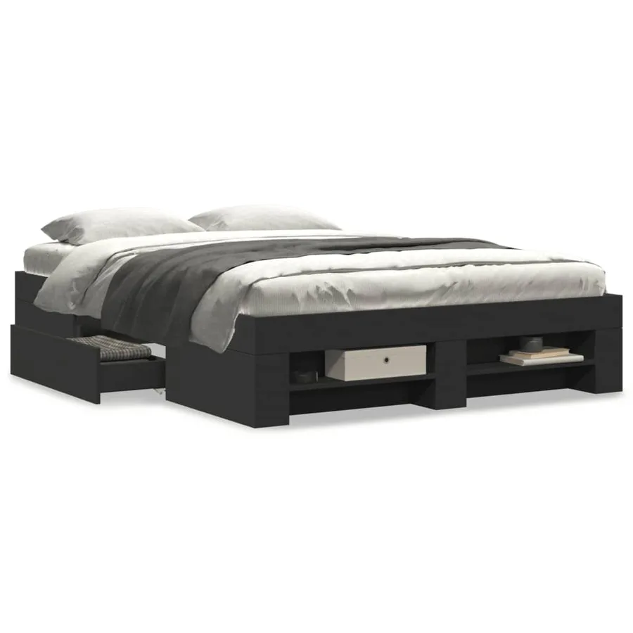 Cadre de lit sans matelas noir 120x190 cm bois d'ingénierie - 4