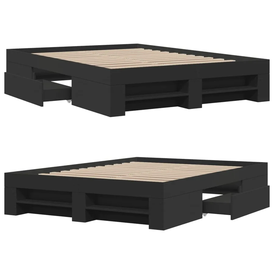 Cadre de lit sans matelas noir 120x190 cm bois d'ingénierie - 8