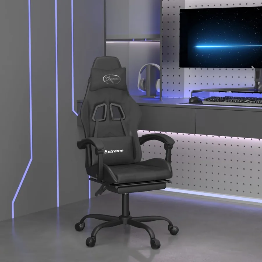 Chaise de jeu avec repose-pied Noir Similicuir