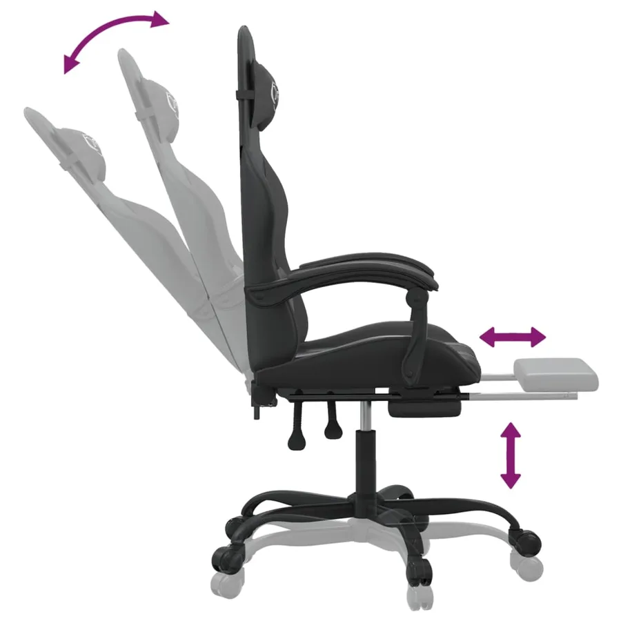Chaise de jeu avec repose-pied Noir Similicuir - 7