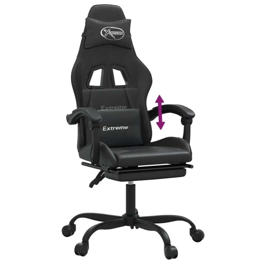 Chaise de jeu avec repose-pied Noir Similicuir - 8