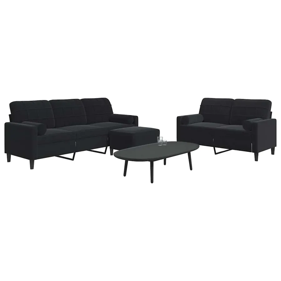Ensemble de canapés 3pcs et coussins et traversins noir velours