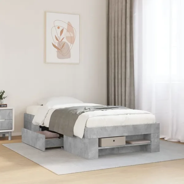 Cadre de lit sans matelas gris béton 90x190cm bois d'ingénierie