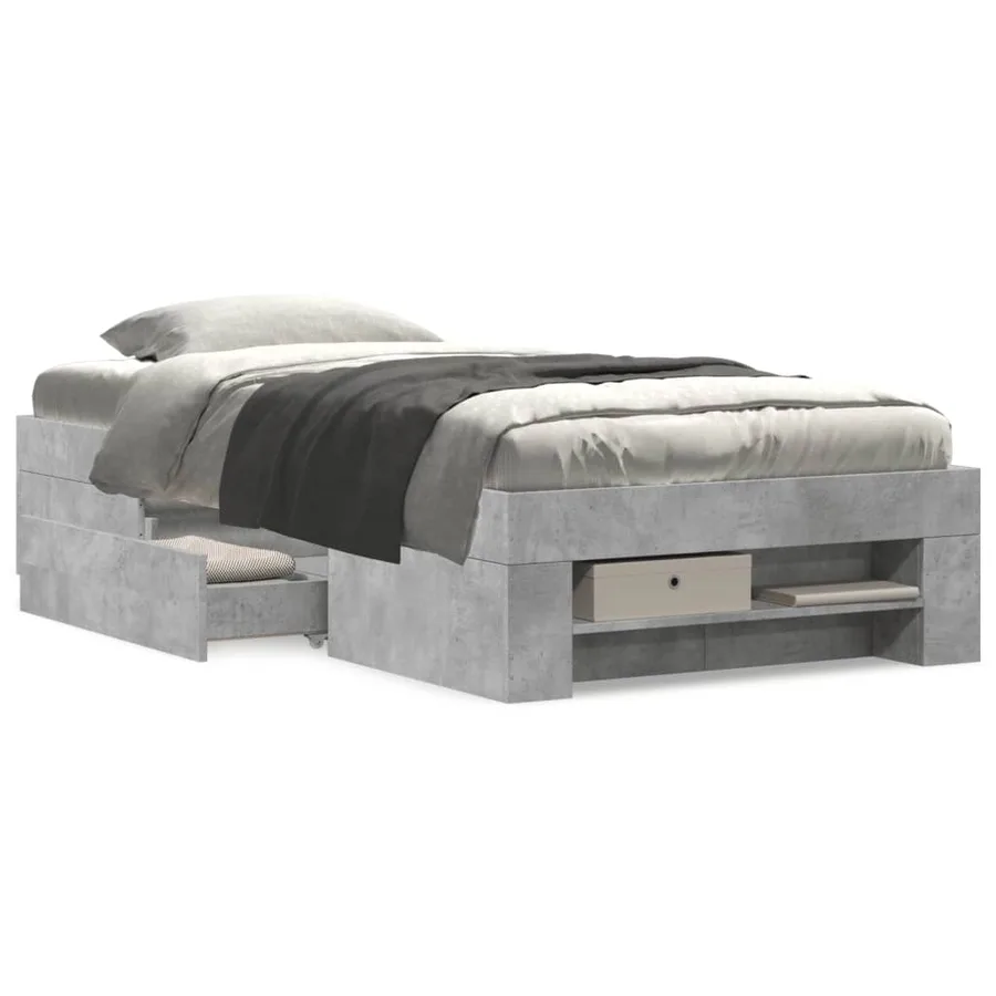 Cadre de lit sans matelas gris béton 90x190cm bois d'ingénierie - 4