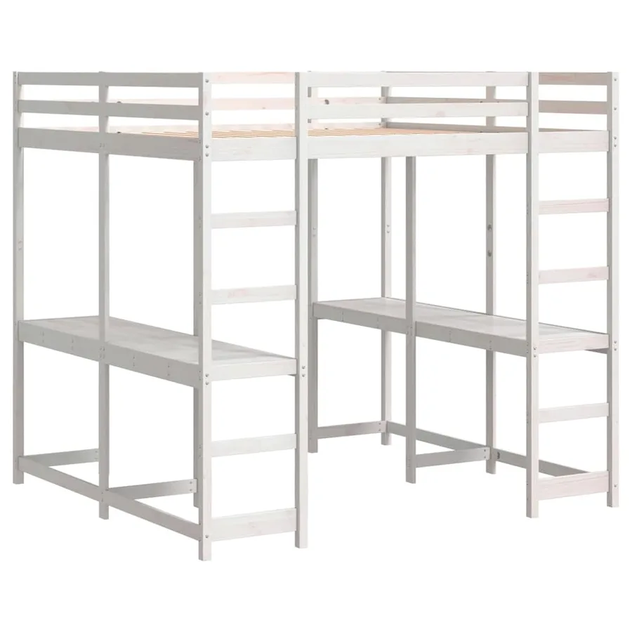 Lit superposé et bureau et échelle 140x200cm bois de pin massif - 3