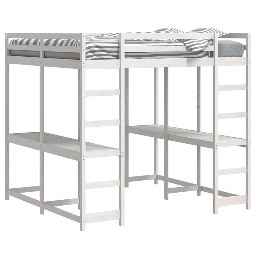Lit superposé et bureau et échelle 140x200cm bois de pin massif - 4