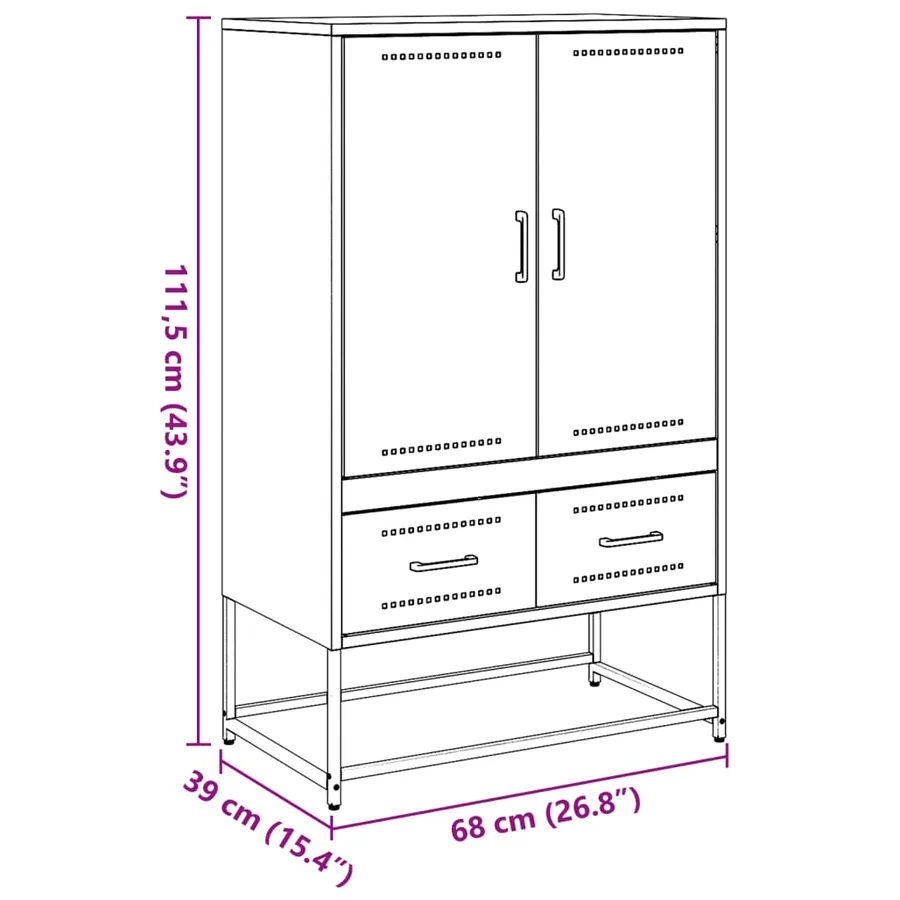 Buffet haut noir 68x39x111,5 cm acier - 11