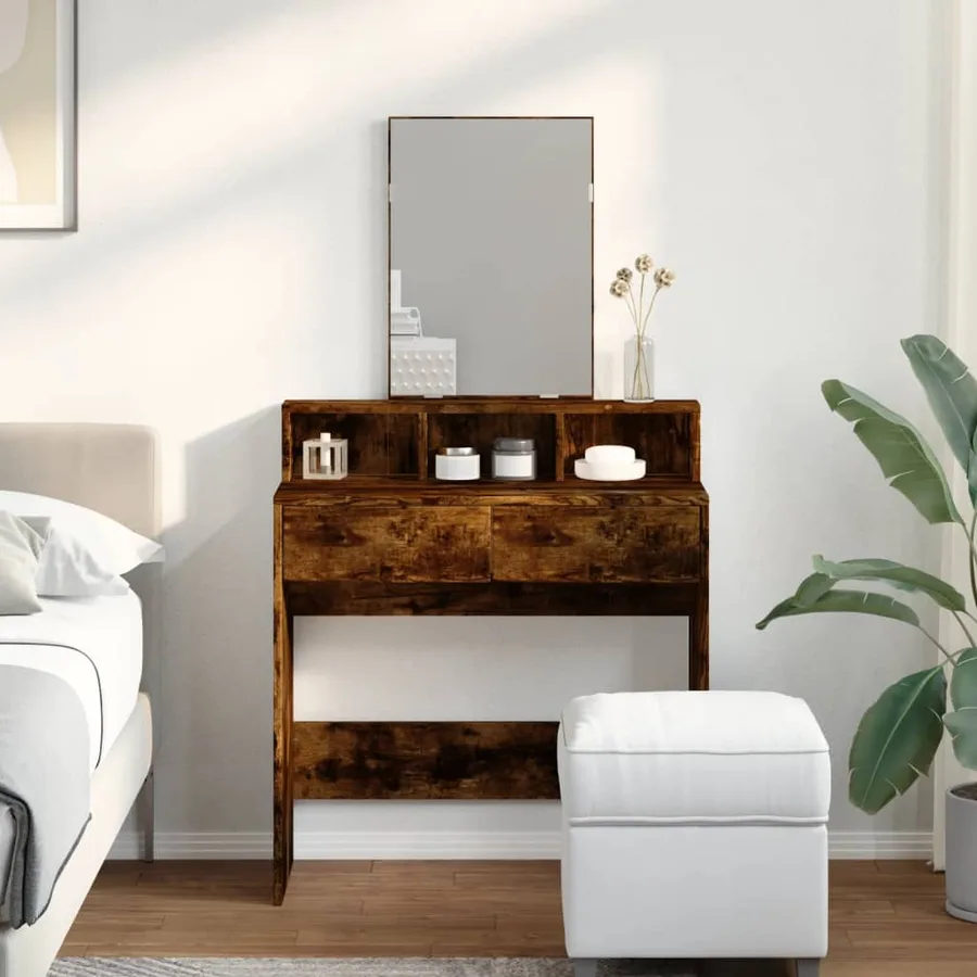 Coiffeuse avec miroir chêne fumé 80x41x144,5 cm - 3