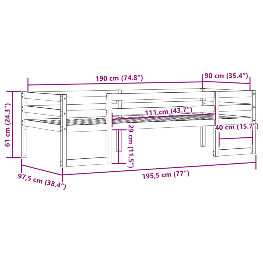 Cadre de lit pour enfants sans matelas 90x190 cm pin massif - 11