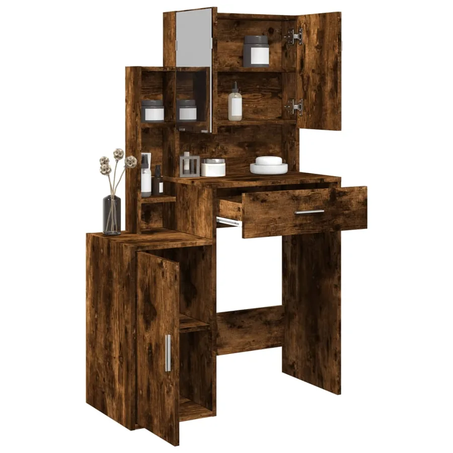 Coiffeuse avec armoire chêne fumé 80x35x132 cm